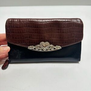 Western Style Faux Leather Wallet Black Brown Silver Heart Hardware